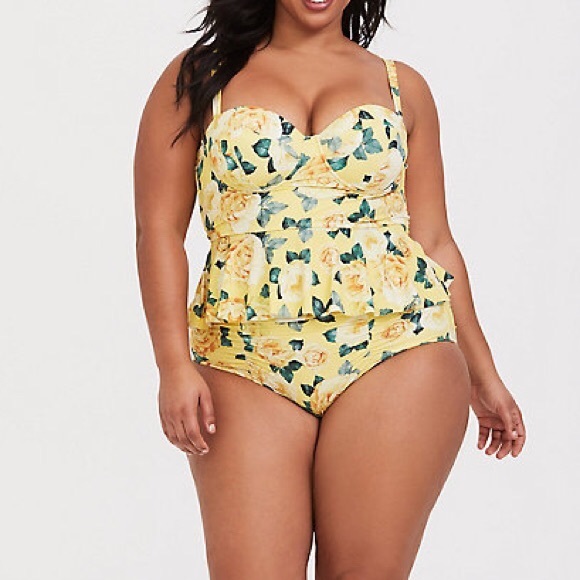 Torrid 💛 Yellow Bikini / Tankini Floral Swim Top - Picture 4 of 8